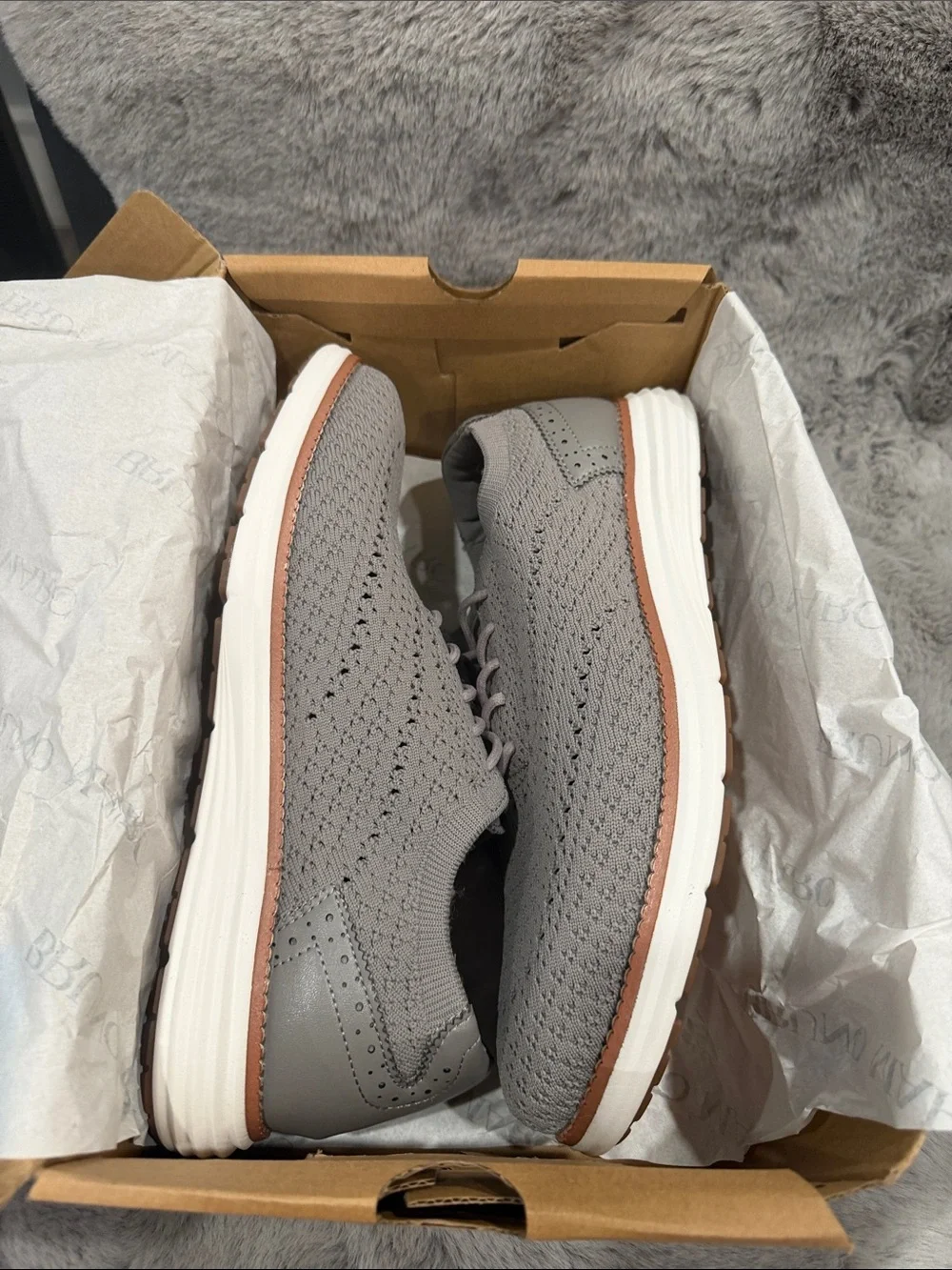Bruno Marc Men's KnitFlex Wingtip Mesh Oxford Sneakers Grey NIB Size 10